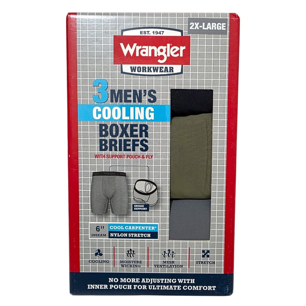Wrangler Workwear 3 Pk Cooling Boxer Briefs Men's Sz 2XL Moisture Wicking Sealed
